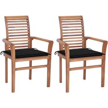 Jídelní židle 2 ks černé podušky masivní teak, 3062602 (3062602)