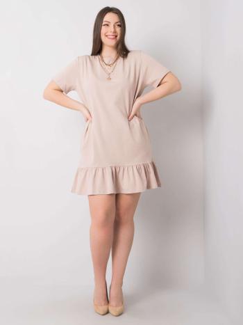 BÉŽOVÉ ŠATY S VOLÁNEM RV-SK-6328.87P-BEIGE Velikost: 4XL