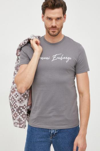 Bavlněné tričko Armani Exchange šedá barva, s aplikací