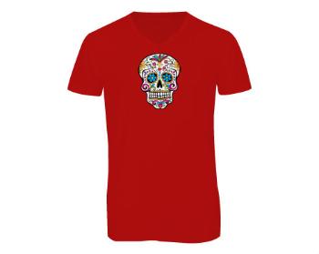 Pánské triko s výstřihem do V Mexická lebka
