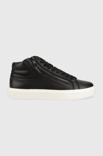 Kožené sneakers boty Calvin Klein High Top Lace Up W/zip , černá barva