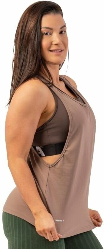 Nebbia Sleeveless Loose Cross Back Tank Top "Feeling Good" Brown M Fitness tričko