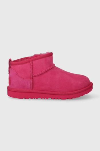 Dětské semišové sněhule UGG KIDS CLASSIC ULTRA MINI růžová barva