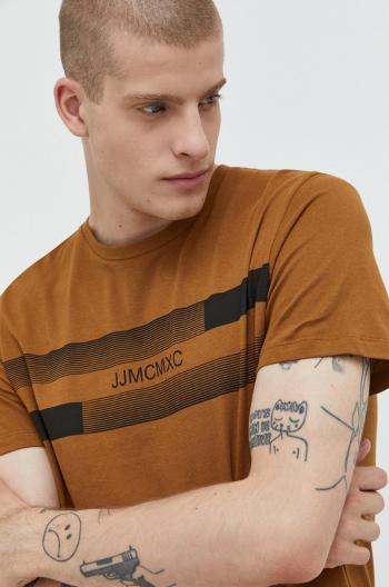 Bavlněné tričko Jack & Jones hnědá barva, s potiskem