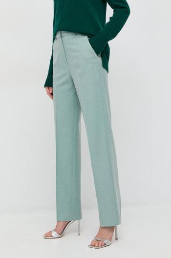 Vlněné kalhoty Beatrice B dámské, tyrkysová barva, jednoduché, high waist