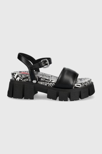 Kožené sandály Love Moschino dámské, černá barva, na platformě