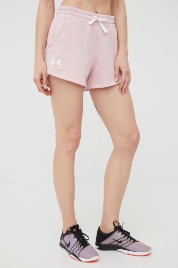 Kraťasy Under Armour Rival 1369858 dámské, růžová barva, hladké, medium waist