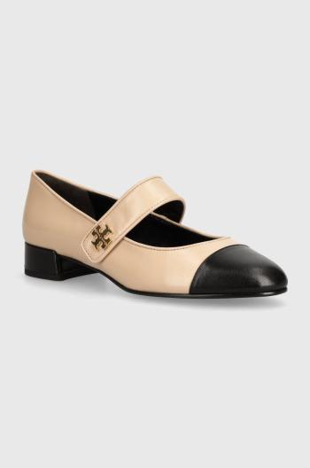 Kožené lodičky Tory Burch Mary Jane Heel Ballet béžová barva, na podpatku, 160312-650