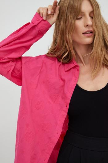 Bavlněné tričko Answear Lab růžová barva, relaxed, s klasickým límcem