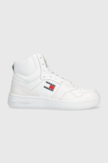 Kožené sneakers boty Tommy Jeans MID CUT BASKET bílá barva, EM0EM01164