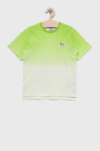 Dětské bavlněné tričko Fila zelená barva