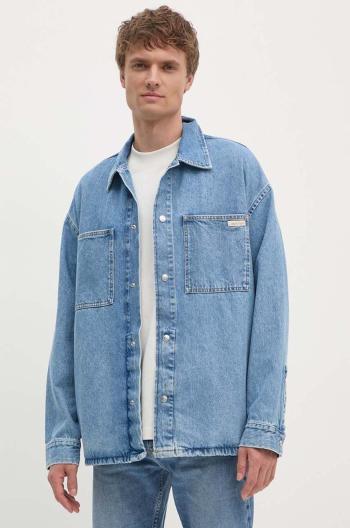 Džínová košile Calvin Klein Jeans pánská, modrá barva, relaxed, s klasickým límcem, J30J326023