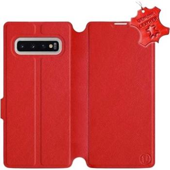 Flip pouzdro na mobil Samsung Galaxy S10 Plus - Červené - kožené -   Red Leather (5903226813315)
