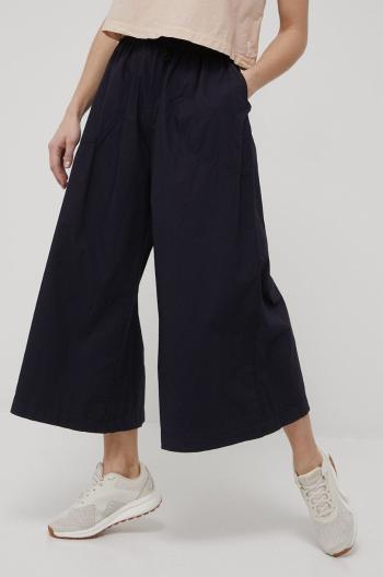 Bavlněné kalhoty Deha dámské, tmavomodrá barva, široké, high waist