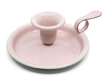 Růžový smaltovaný svícen Pink dot - Ø 13*6cm 1036.30.3