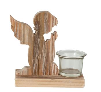 Dřevěný svícen andílek na čajovou svíčku - 15*7*15cm 19451