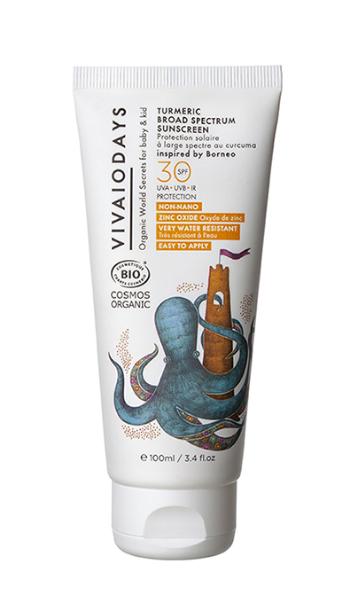 VIVAIODAYS BIO Voděodolný opalovací krém SPF 30 s kurkumou, 100 ml