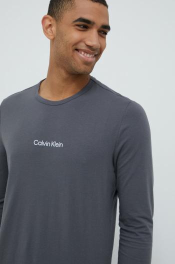 Pyžamové tričko s dlouhým rukávem Calvin Klein Underwear šedá barva, s potiskem