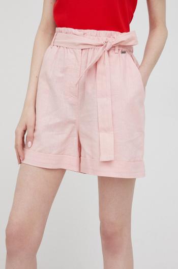 Šortky ze směsi lnu Pepe Jeans Muriel růžová barva, high waist