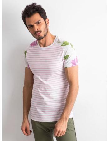 Bílé a růžové tričko s potiskem pro muže