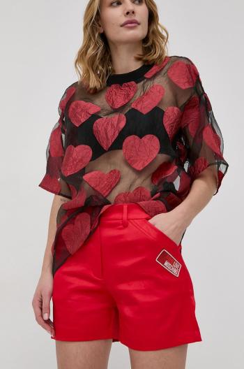 Kraťasy Love Moschino dámské, červená barva, s aplikací, high waist