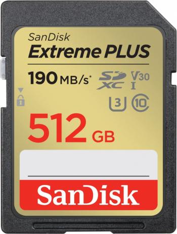 SanDisk SDXC karta 512GB Extreme PLUS (R 190 MB/s W130 MB/s Class 10, UHS-I U3 V30)