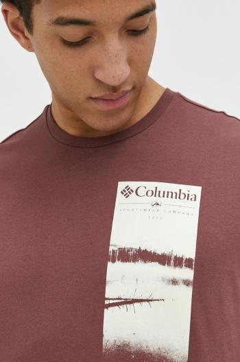Bavlněné tričko Columbia vínová barva