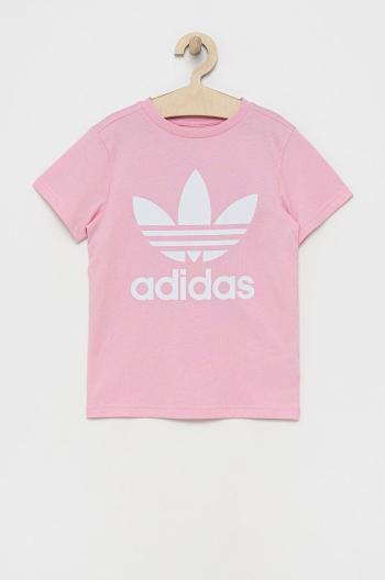 Dětské bavlněné tričko adidas Originals HC9585 růžová barva