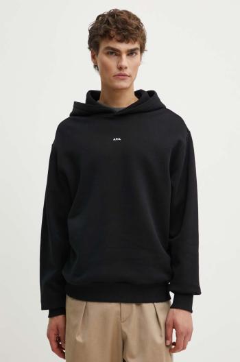 Bavlněná mikina A.P.C. hoodie boxy micro logo GOTS pánská, černá barva, s kapucí, hladká, COHBX.H27911