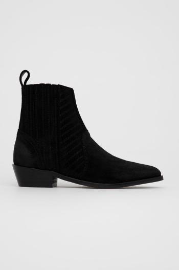 Semišové boty AllSaints Fion dámské, černá barva, na plochém podpatku