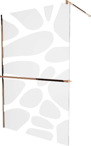 MEXEN/S KIOTO Sprchová zástěna WALK-IN s poličkou a držákem ručníků 80 x 200 cm, transparent/bílý dekor 8 mm, růžové zlato 800-080-121-60-97