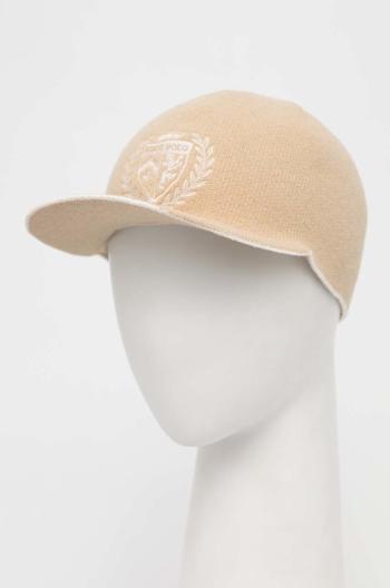 Čepice s vlněnou směsí Polo Ralph Lauren béžová barva, s aplikací