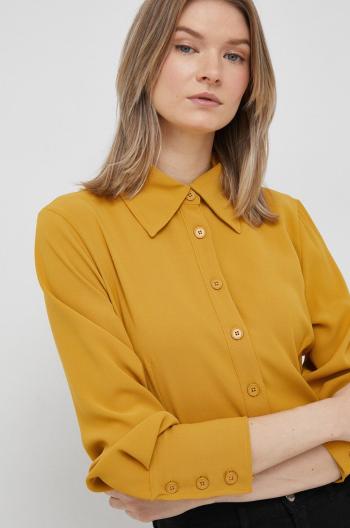 Košile Sisley dámská, žlutá barva, slim, s klasickým límcem