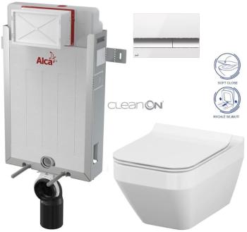 ALCAPLAST Renovmodul předstěnový instalační systém s bílým/ chrom tlačítkem M1720-1 + WC CERSANIT CLEANON CREA čtverec + SEDÁTKO AM115/1000 M1720-1 CR2