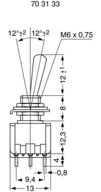 Miniaturní páčkový spínač Miyama MS 500-M-BC, 125 V/AC, 6 A, 3x zap/zap, 1 ks