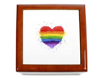 Dřevěná krabička Rainbow heart