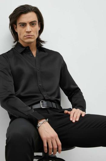 Košile Bruuns Bazaar Glam Norman pánská, černá barva, regular, s klasickým límcem