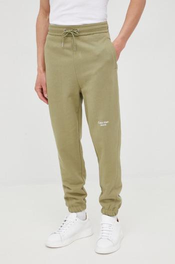Bavlněné kalhoty Calvin Klein Jeans pánské, zelená barva, hladké