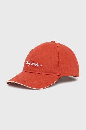 Bavlněná čepice Tommy Hilfiger Iconic červená barva, s aplikací