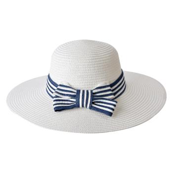 Bílý klobouk s modro bílou mašlí - Ø 58 cm MLHAT0092W