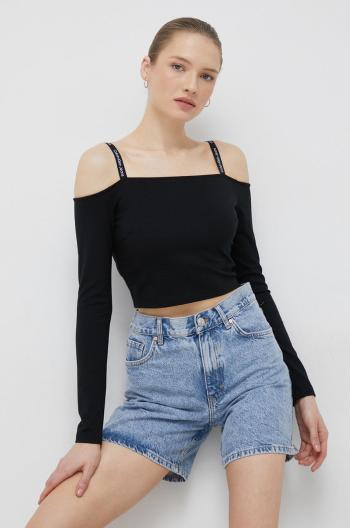 Tričko s dlouhým rukávem Calvin Klein Jeans černá barva, cold shoulder
