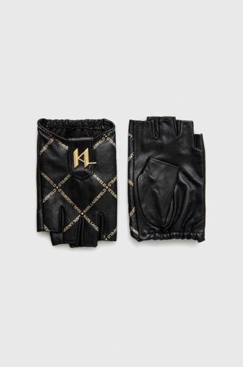 Kožené rukavice Karl Lagerfeld dámské, černá barva