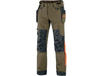 Kalhoty CXS NAOS pánské, khaki-olivová, HV oranžové doplňky, vel. 58