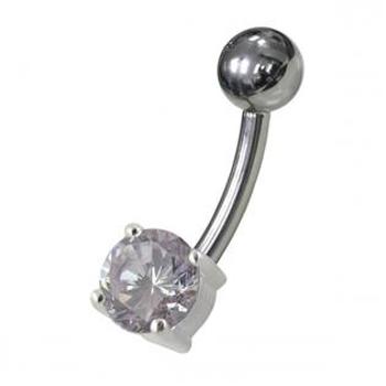 Šperky4U Stříbrný piercing do pupíku - kulatý zirkon 6 mm - BP01146-TZ