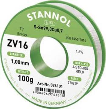 Bezolovnatý pájecí cín Stannol ZV16, bez olova, 100 g, 1 mm