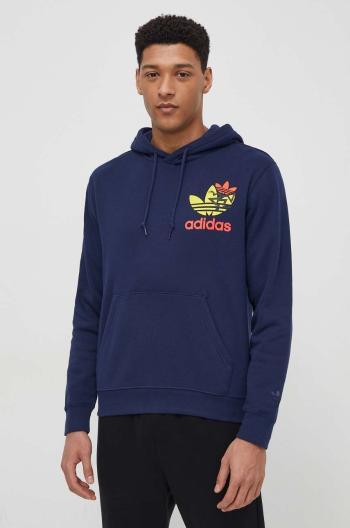 Bavlněná mikina adidas Originals pánská, tmavomodrá barva, s kapucí, s potiskem, IM9682