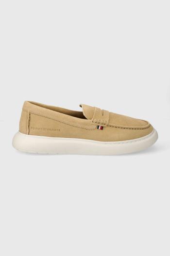 Semišové mokasíny Tommy Hilfiger TOMMY HILFIGER HYBRID LOAFER pánské, béžová barva, FM0FM04440