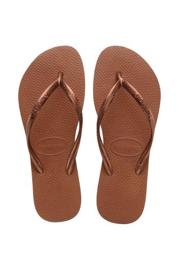 Žabky Havaianas Slim dámské, zlatá barva, na plochém podpatku