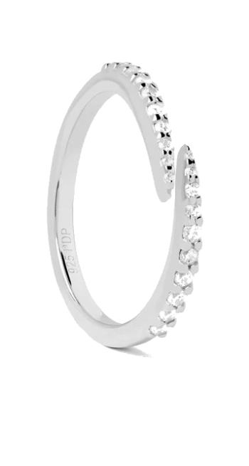 PDPAOLA Stříbrný otevřený prsten s čirými zirkony EMBRACE Silver AN02-805 56 mm