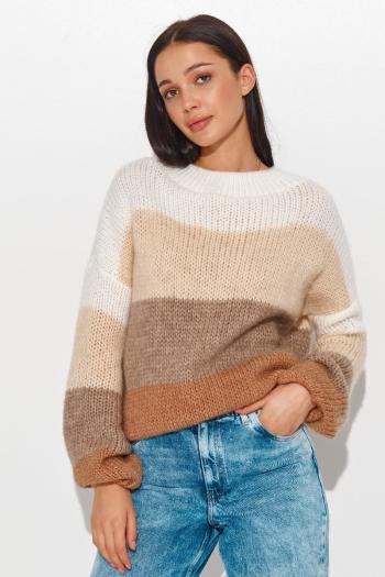 Hnědo-smetanový proužkový pulovr S83
